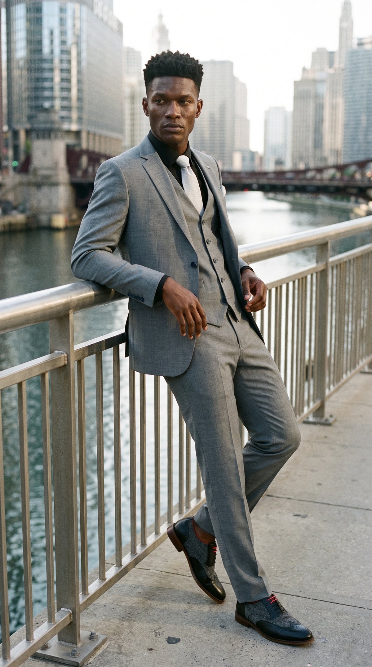 Look #426 styled with Bond - Terno masculino cinza de 3 peças com corte sob medida