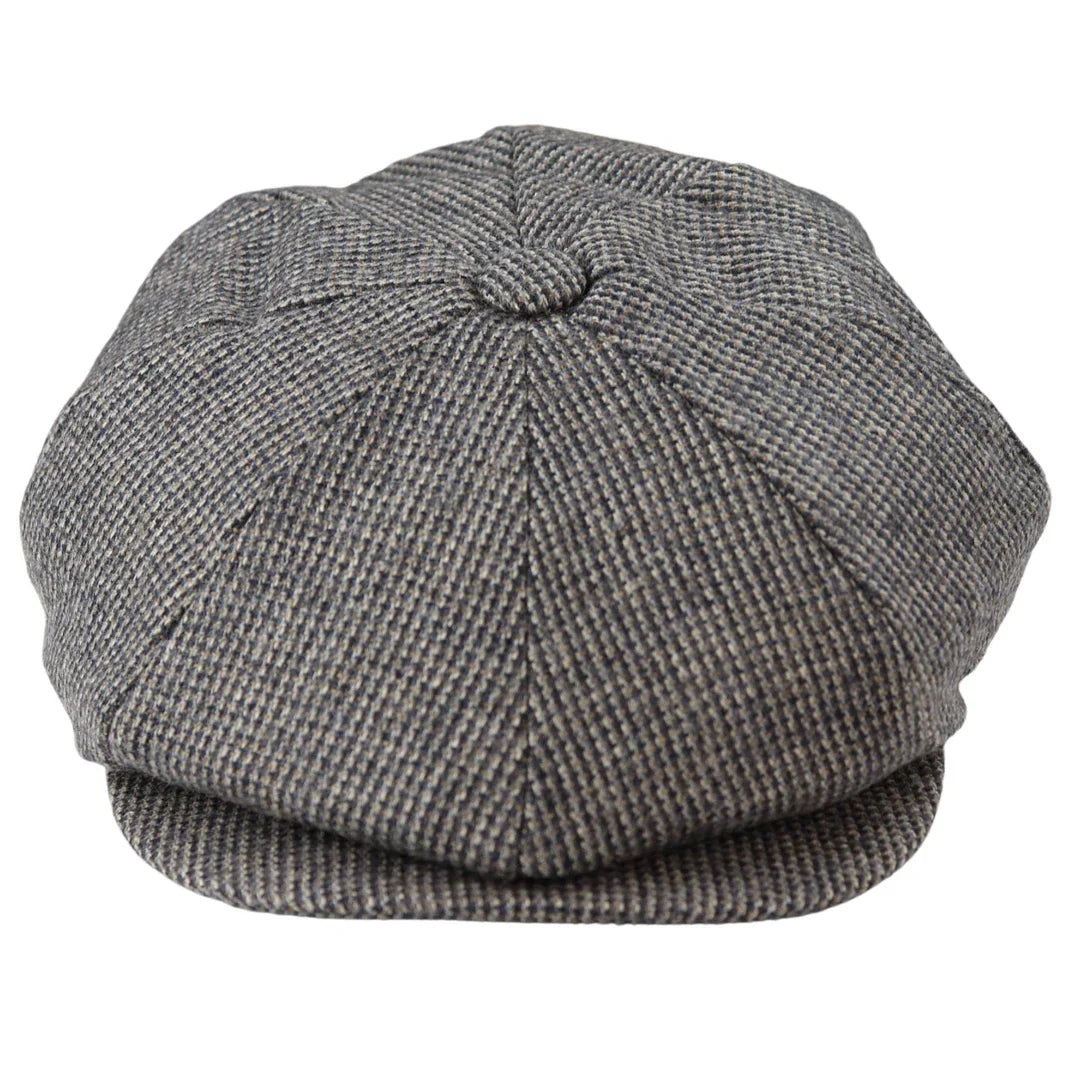 Chapéu masculino Razor Baker Boy de 8 painéis em lã tweed, modelo Shelby Newsboy, cor cinza.