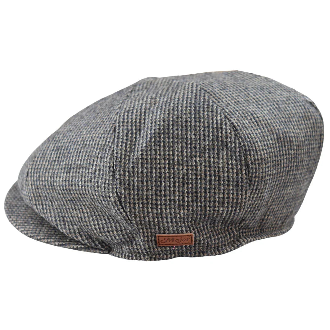 Chapéu masculino Razor Baker Boy de 8 painéis em lã tweed, modelo Shelby Newsboy, cor cinza.