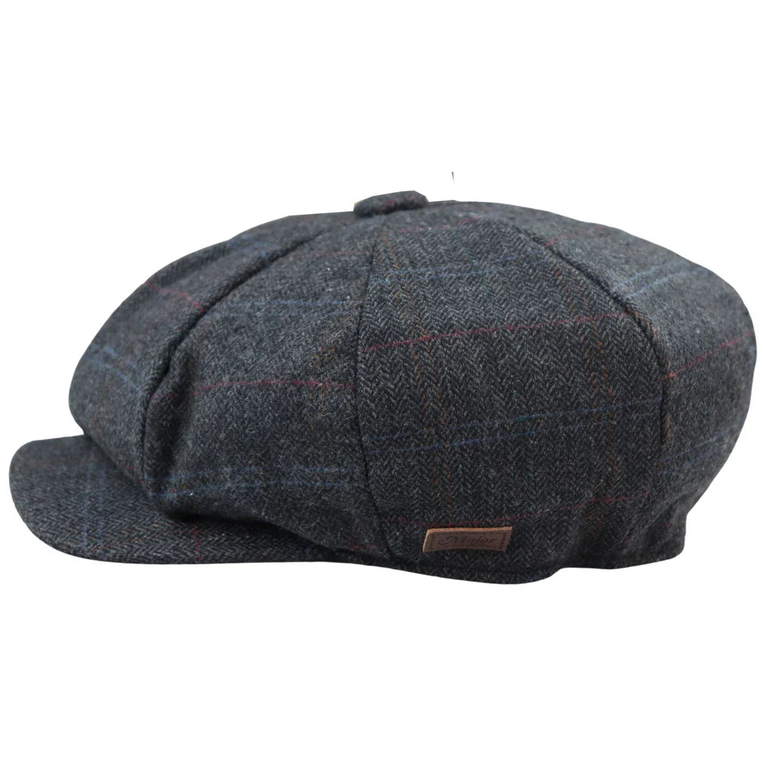 Chapéu masculino Razor Baker Boy de 8 painéis em lã tweed, estilo jornaleiro.