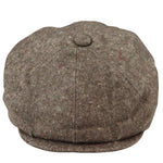 Boné Baker Boy de 8 painéis, modelo Shelby, em lã tweed marrom clássico, com lâmina de barbear.