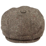 Boné Baker Boy de 8 painéis, modelo Shelby, em lã tweed marrom clássico, com lâmina de barbear.