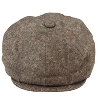 Boné Baker Boy de 8 painéis, modelo Shelby, em lã tweed marrom clássico, com lâmina de barbear.