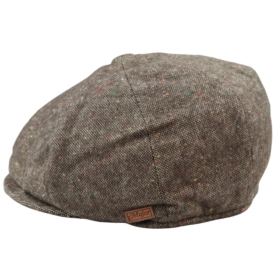 Boné Baker Boy de 8 painéis, modelo Shelby, em lã tweed marrom clássico, com lâmina de barbear.