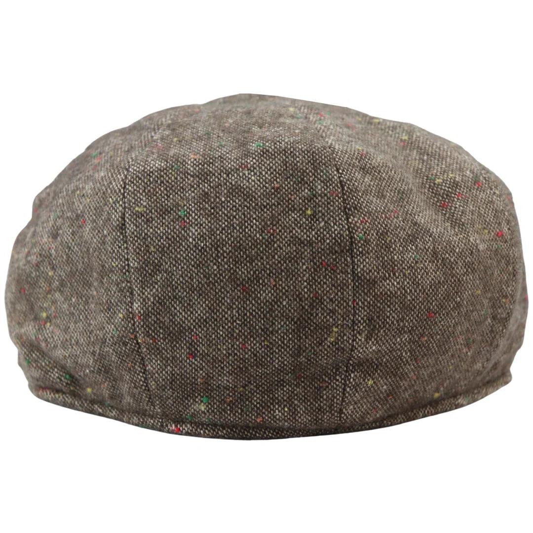 Boné Baker Boy de 8 painéis, modelo Shelby, em lã tweed marrom clássico, com lâmina de barbear.