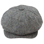 Boné Baker Boy de 8 painéis, modelo Shelby, em lã tweed cinza clássico, com lâmina de barbear.