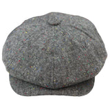 Boné Baker Boy de 8 painéis, modelo Shelby, em lã tweed cinza clássico, com lâmina de barbear.