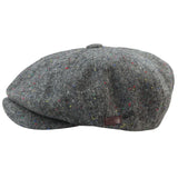 Boné Baker Boy de 8 painéis, modelo Shelby, em lã tweed cinza clássico, com lâmina de barbear.