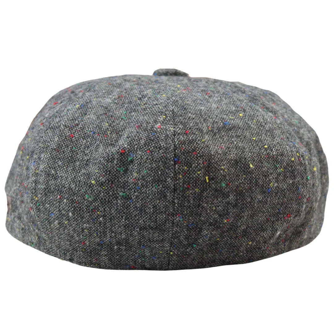 Boné Baker Boy de 8 painéis, modelo Shelby, em lã tweed cinza clássico, com lâmina de barbear.