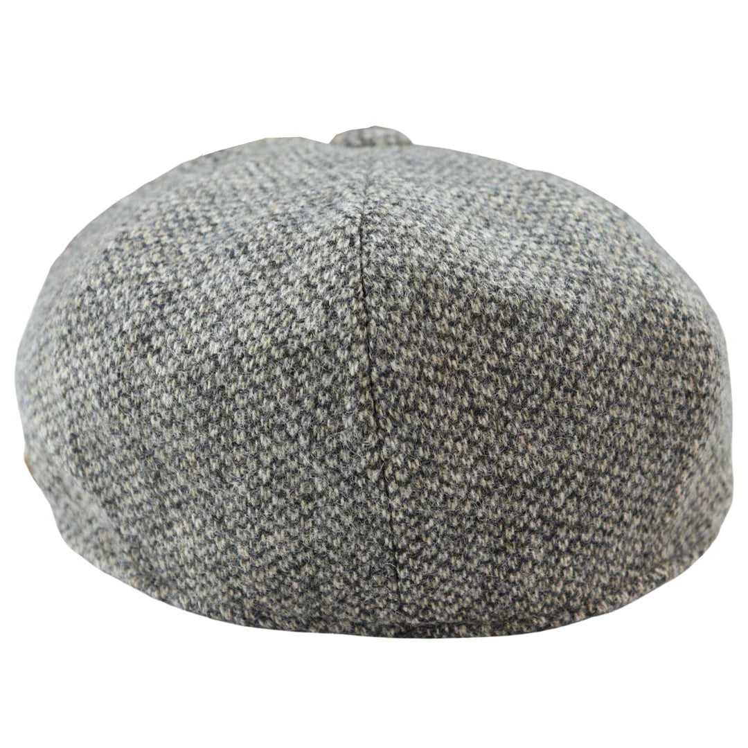 Boné Baker Boy de 8 painéis, modelo Shelby, em lã tweed, clássico cinza claro, com lâmina.