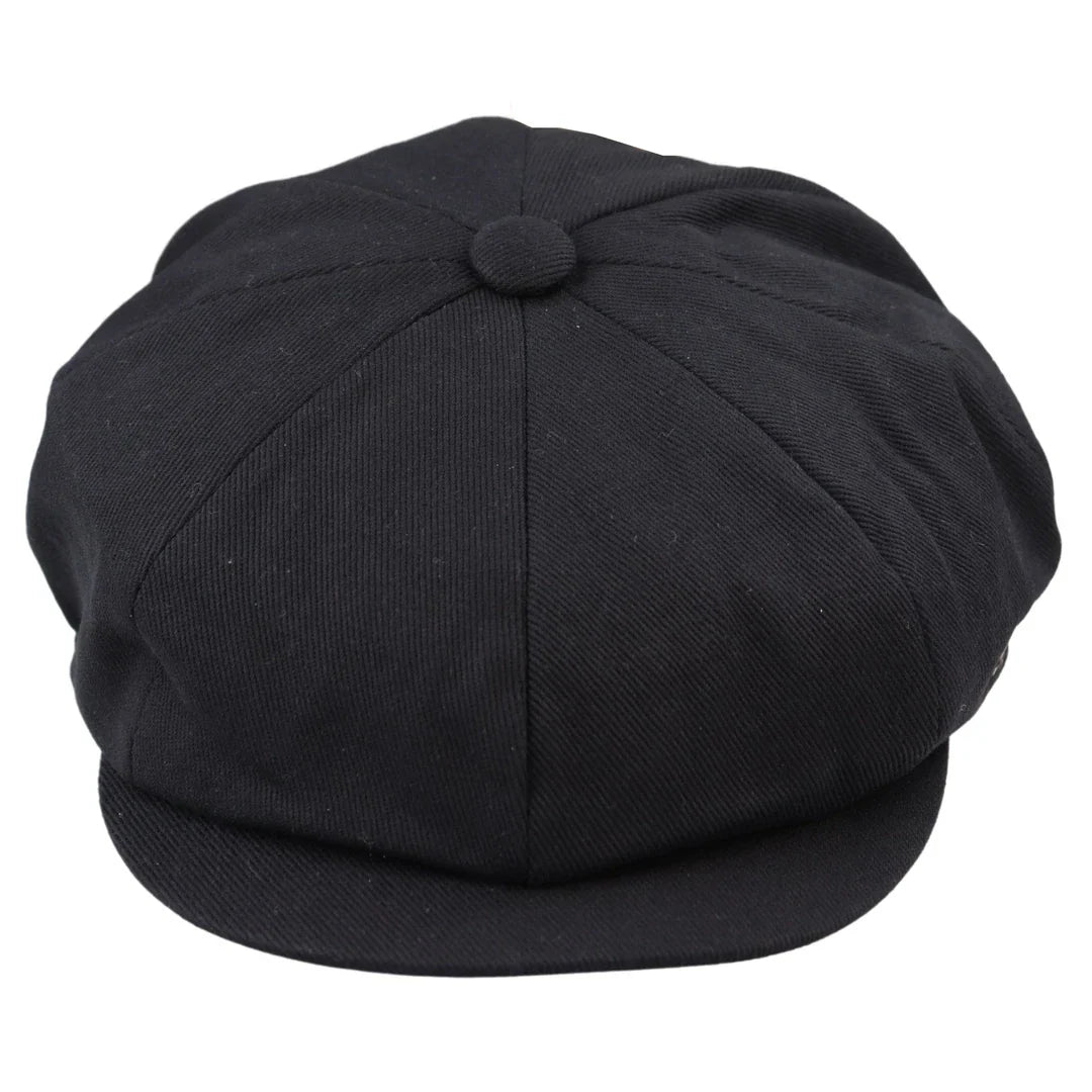 Chapéu masculino Razor Summer Baker Boy preto de 8 painéis, em algodão, modelo Newsboy Flat Cap Shelby.