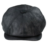Chapéu masculino Razor Baker Boy de 8 painéis em couro PU, estilo jornaleiro, preto.