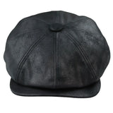 Chapéu masculino Razor Baker Boy de 8 painéis em couro PU, estilo jornaleiro, preto.