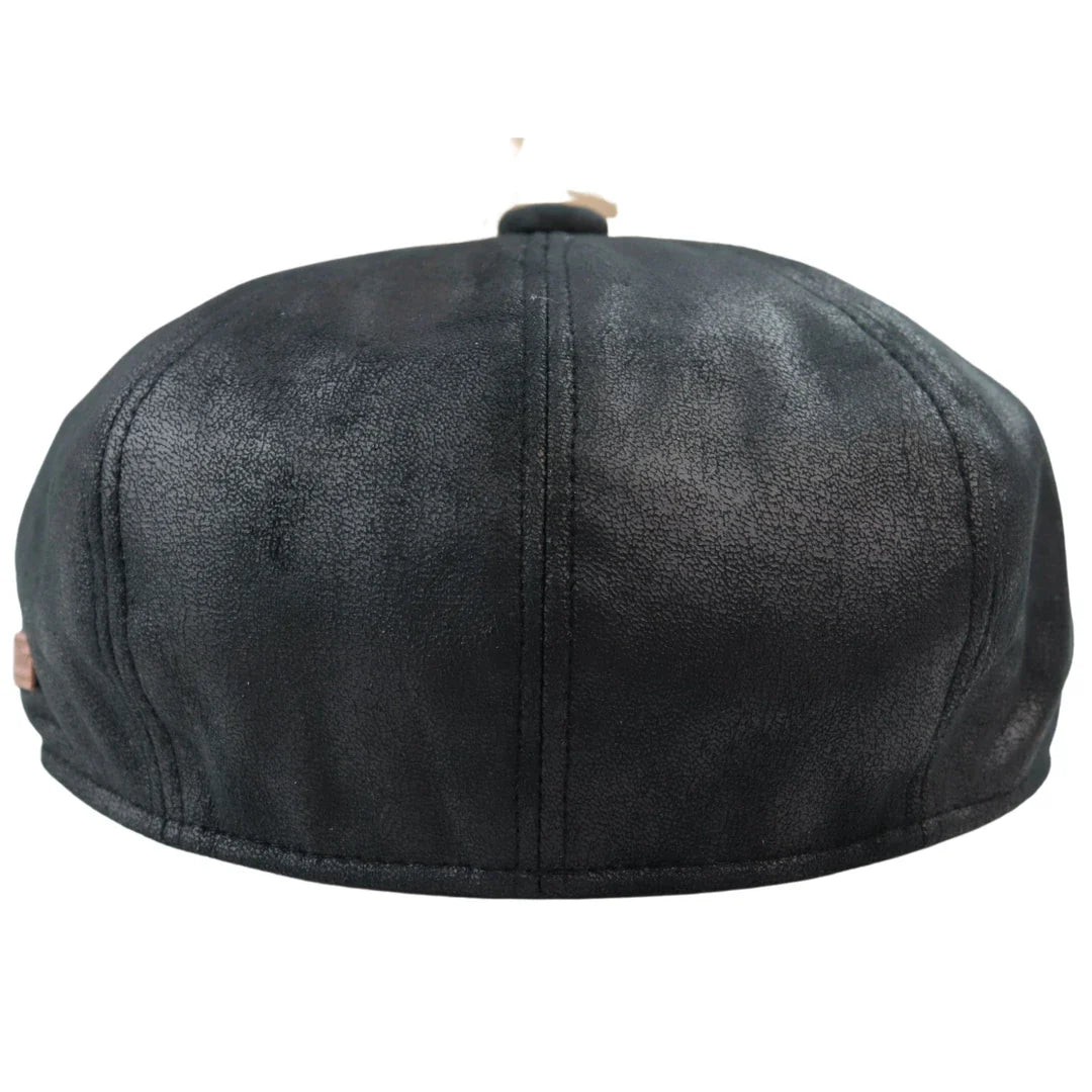 Chapéu masculino Razor Baker Boy de 8 painéis em couro PU, estilo jornaleiro, preto.