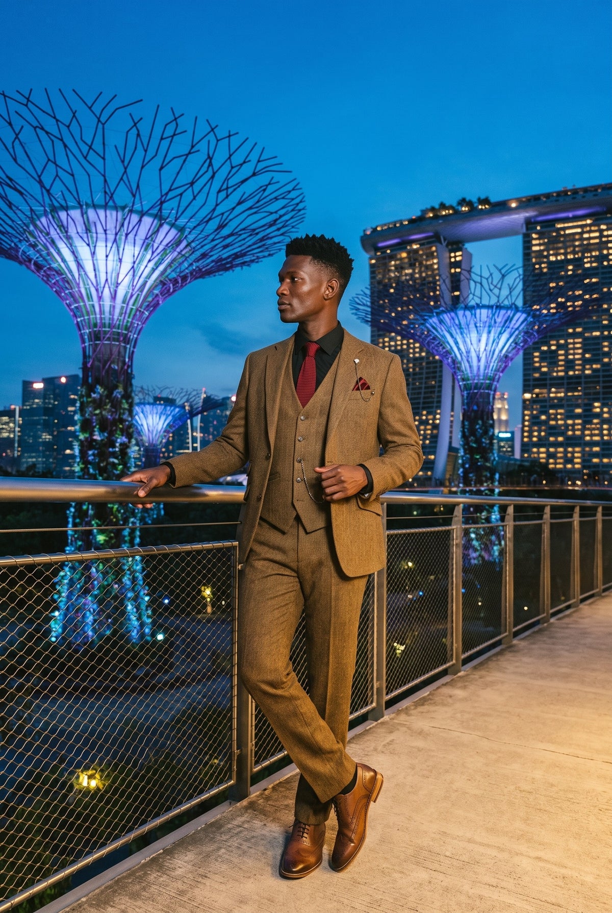 Look #958 styled with Thomas - Terno masculino marrom de 3 peças em tweed de lã mista