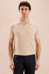 Camisa polo masculina bege canelada