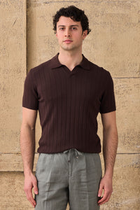 Camisa polo masculina marrom canelada