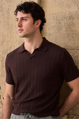 Camisa polo masculina marrom canelada