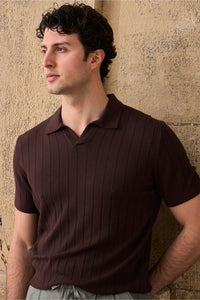 Camisa polo masculina marrom canelada