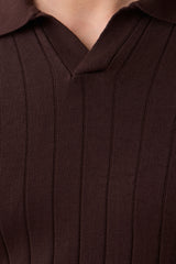 Camisa polo masculina marrom canelada