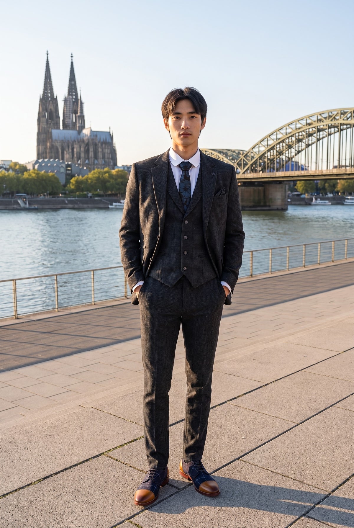 Look #938 styled with Terno masculino preto de três peças com estampa xadrez Glen