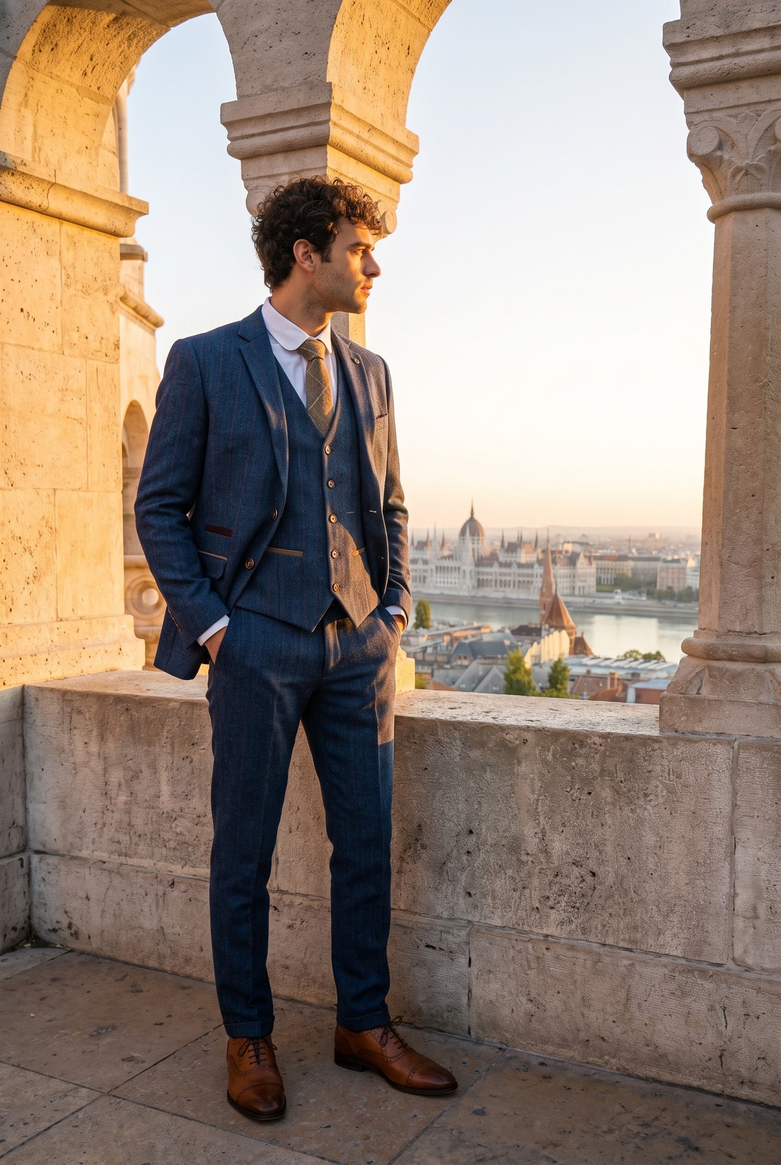 Look #365 styled with Terno masculino Scott azul de tweed xadrez de 3 peças