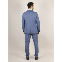 Terno masculino Earl de 3 peças, azul xadrez, sob medida.