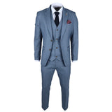 Terno masculino Earl de 3 peças, azul xadrez, sob medida.