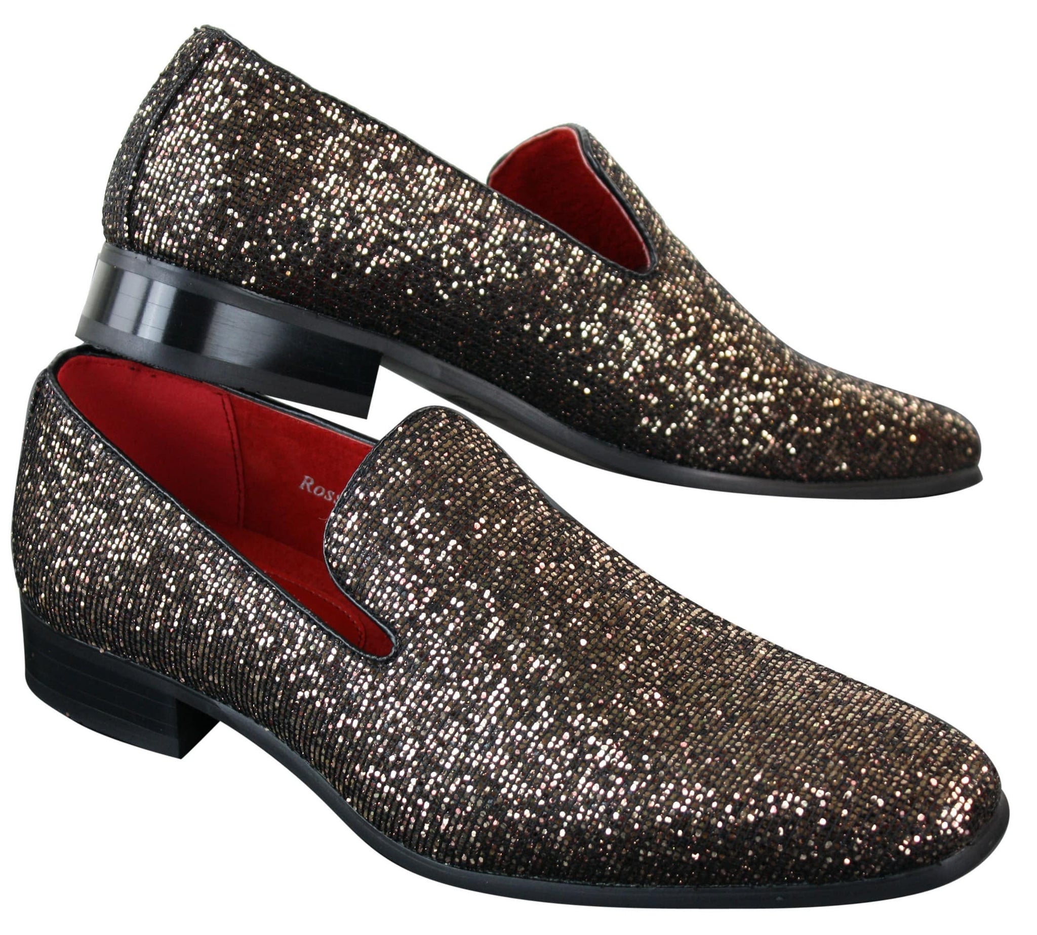 Rossellini Eastend Sapatos Masculinos Brilhantes Slip On com Glitter em Couro Envernizado para Festas