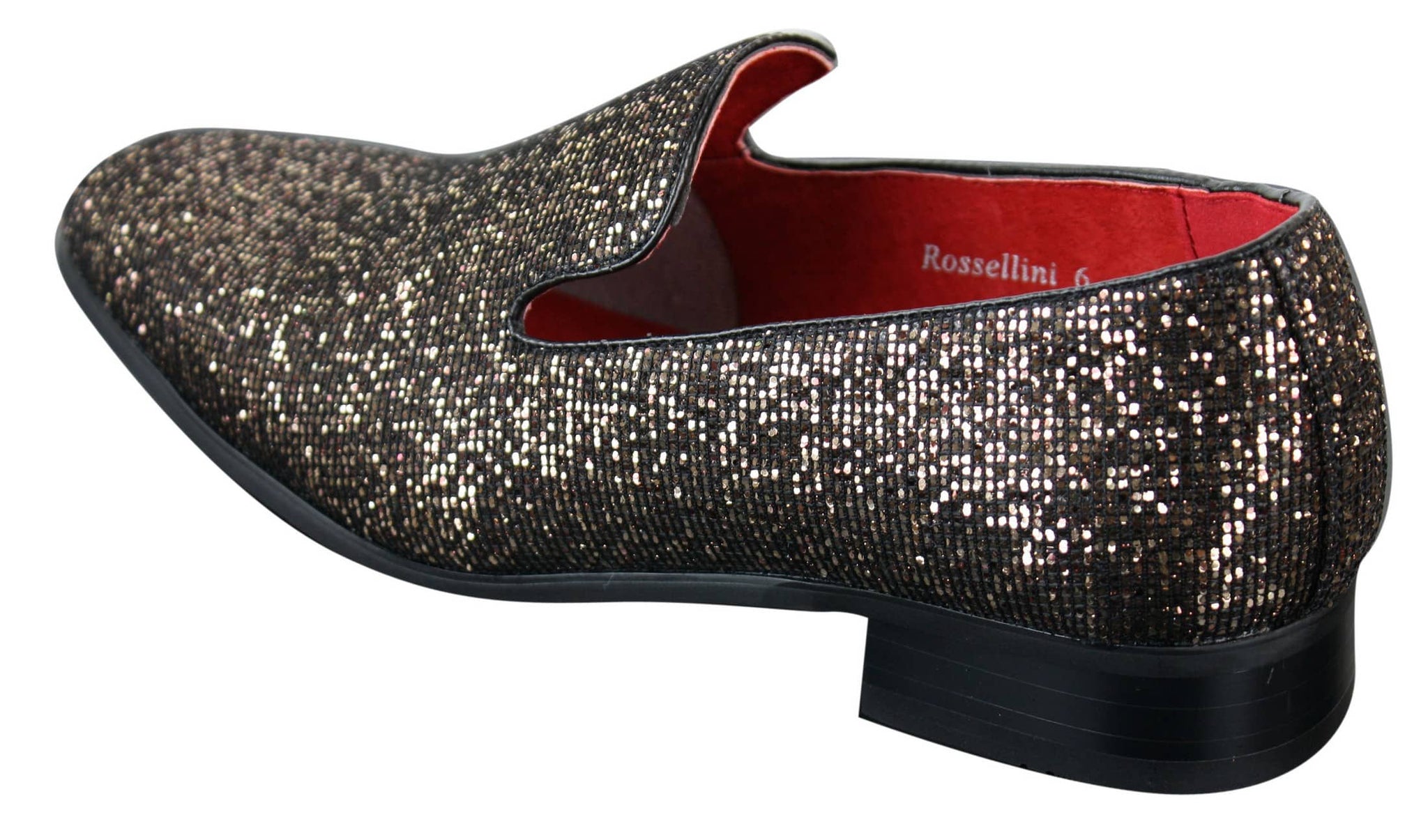 Rossellini Eastend Sapatos Masculinos Brilhantes Slip On com Glitter em Couro Envernizado para Festas