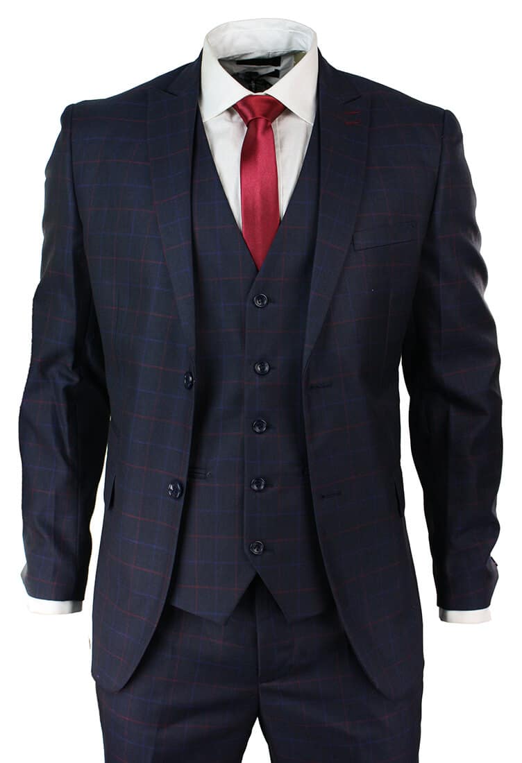 Terno masculino azul marinho xadrez de 3 peças