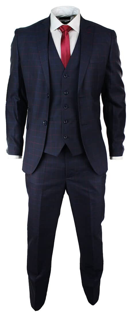 Terno masculino azul marinho xadrez de 3 peças