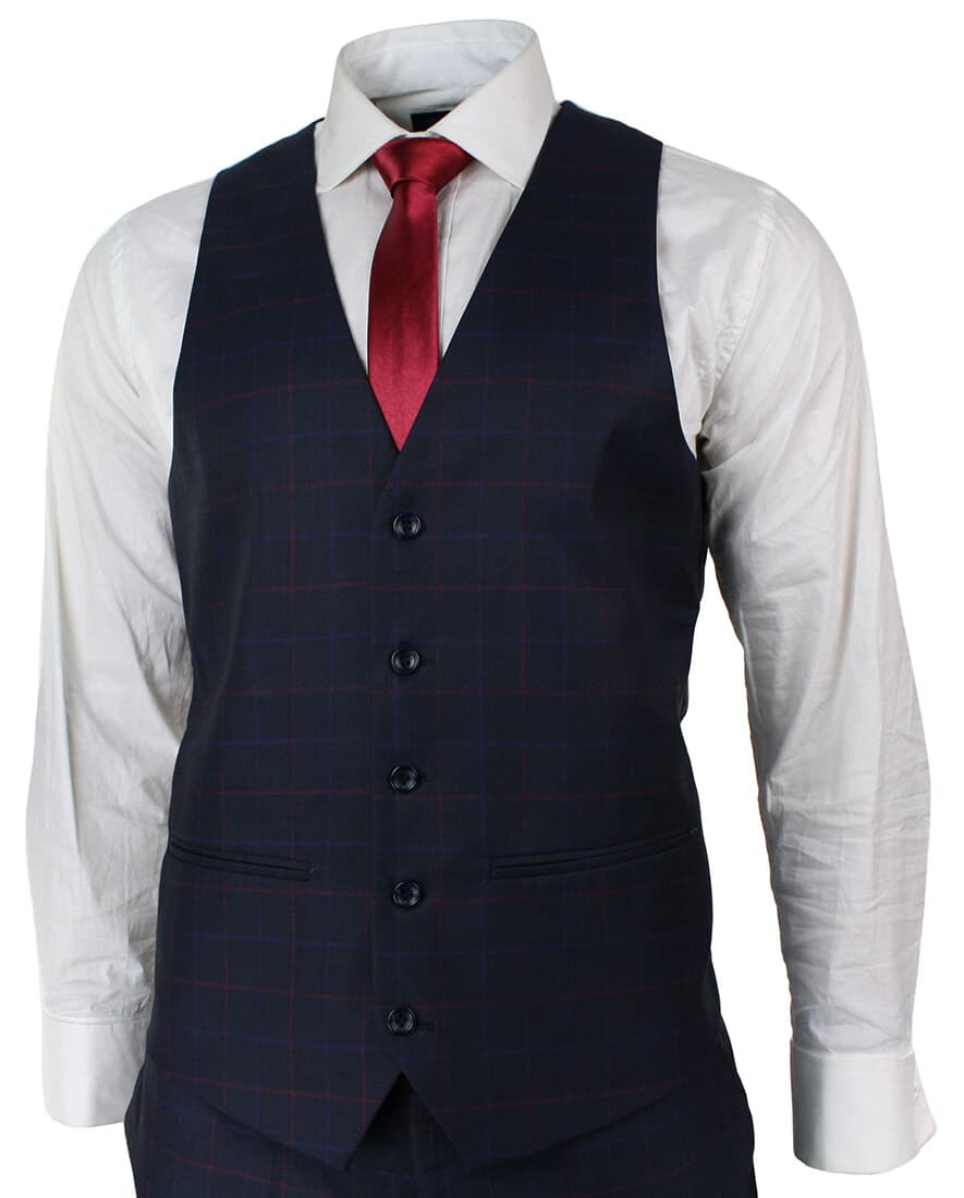 Terno masculino azul marinho xadrez de 3 peças