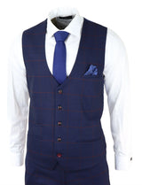 Terno masculino xadrez azul marinho de 3 peças vermelho Edinson Marc Darcy clássico vintage para casamento