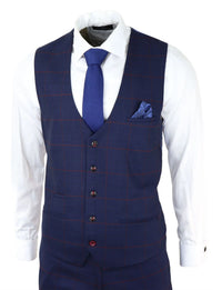 Terno masculino xadrez azul marinho de 3 peças vermelho Edinson Marc Darcy clássico vintage para casamento
