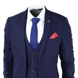 Terno masculino xadrez azul marinho de 3 peças vermelho Edinson Marc Darcy clássico vintage para casamento