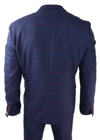 Terno masculino xadrez azul marinho de 3 peças vermelho Edinson Marc Darcy clássico vintage para casamento