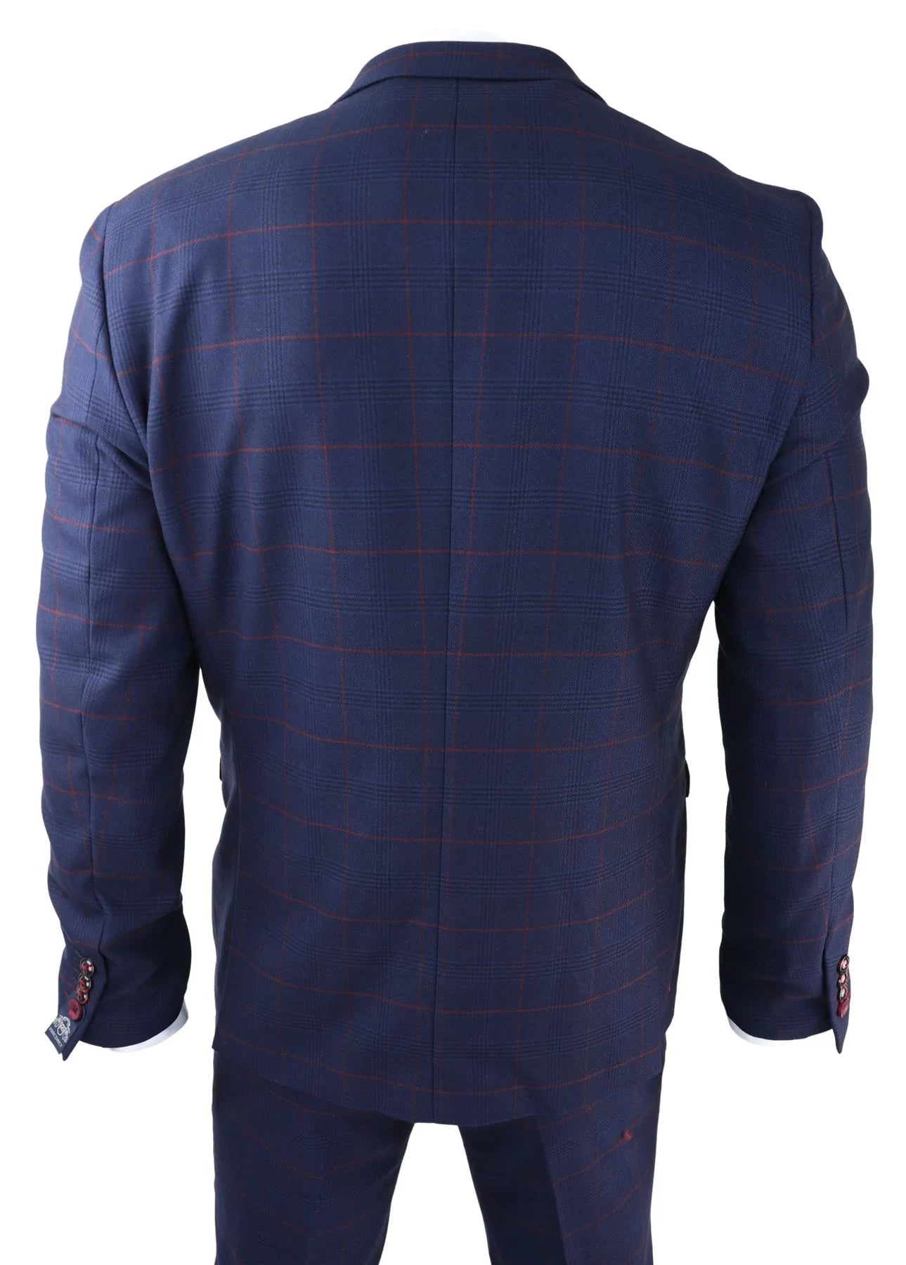 Terno masculino xadrez azul marinho de 3 peças vermelho Edinson Marc Darcy clássico vintage para casamento