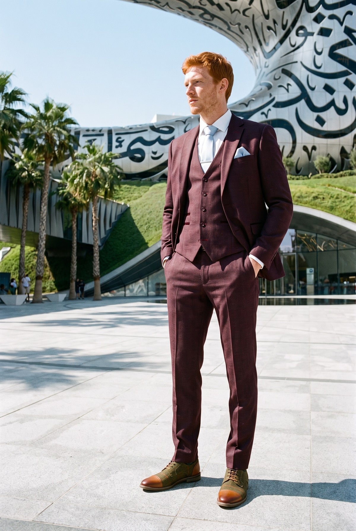 Look #286 styled with Regent - Terno Masculino de 3 Peças Xadrez Príncipe de Gales na Cor Vinho