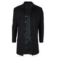Sobretudo masculino clássico preto em lã mista com gola.