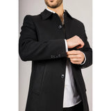 Sobretudo masculino clássico preto em lã mista com gola.