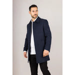 Sobretudo masculino clássico azul-marinho em lã mista com gola.