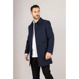 Sobretudo masculino clássico azul-marinho em lã mista com gola.