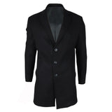 Sobretudo masculino preto em lã mista com lapela entalhada