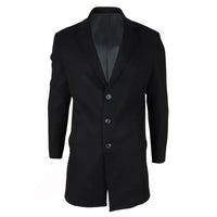 Sobretudo masculino preto em lã mista com lapela entalhada