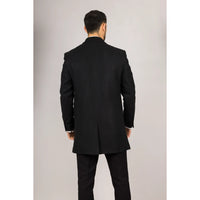Sobretudo masculino preto em lã mista com lapela entalhada