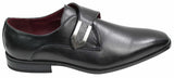Sapatos masculinos de couro marrom claro e preto, com design italiano, fivela de metal e estilo slip-on.