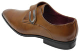 Sapatos masculinos de couro marrom claro e preto, com design italiano, fivela de metal e estilo slip-on.