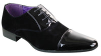 EL0136 - Sapatos masculinos de camurça brilhante com cadarço e acabamento envernizado