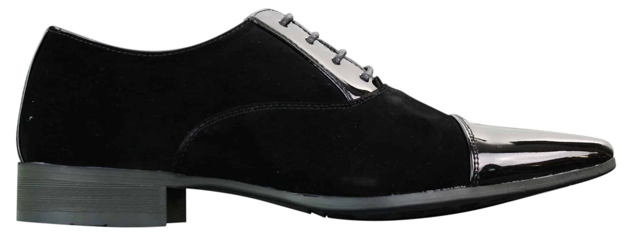 EL0136 - Sapatos masculinos de camurça brilhante com cadarço e acabamento envernizado